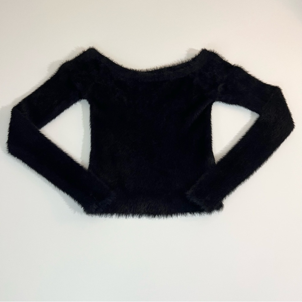 H&M Divided Boat Neck Sweater in Black Faux Fur Size XS | Going Out Top